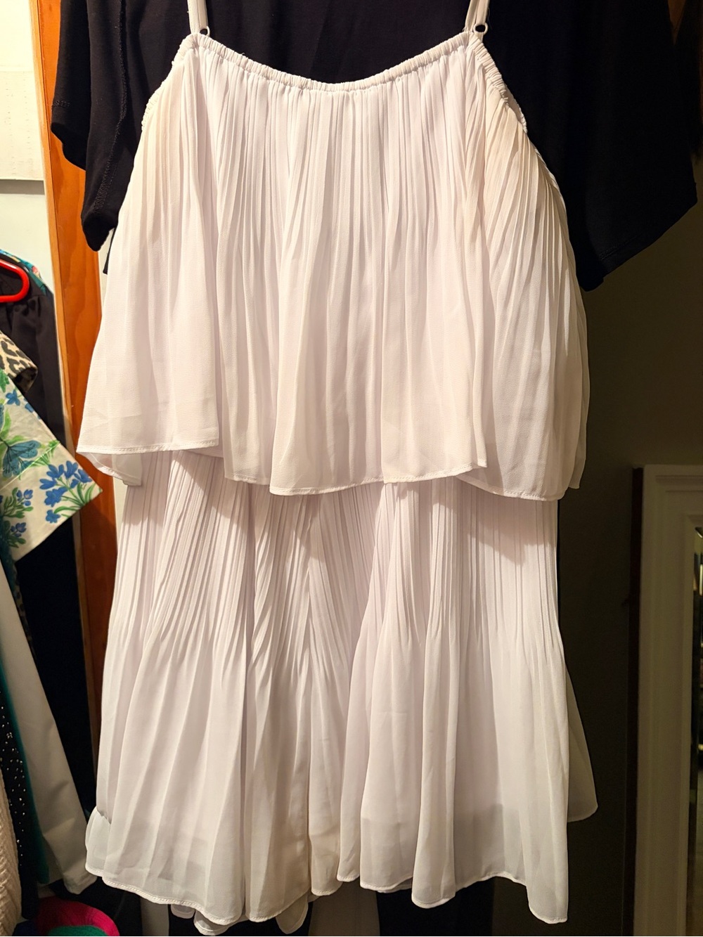 White Pleated Spaghetti-Strap Romper
